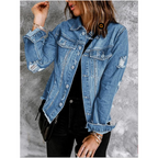 Women's Unique Raw Hem Long sleeves Denim Jackets