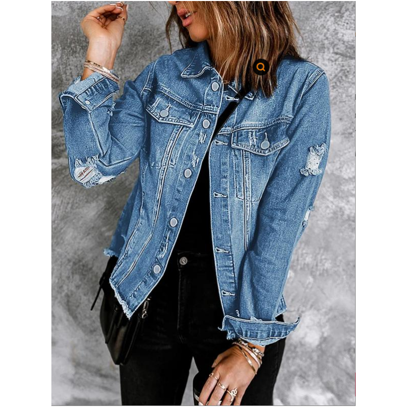 Women's Unique Raw Hem Long sleeves Denim Jackets
