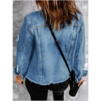 Women's Unique Raw Hem Long sleeves Denim Jackets