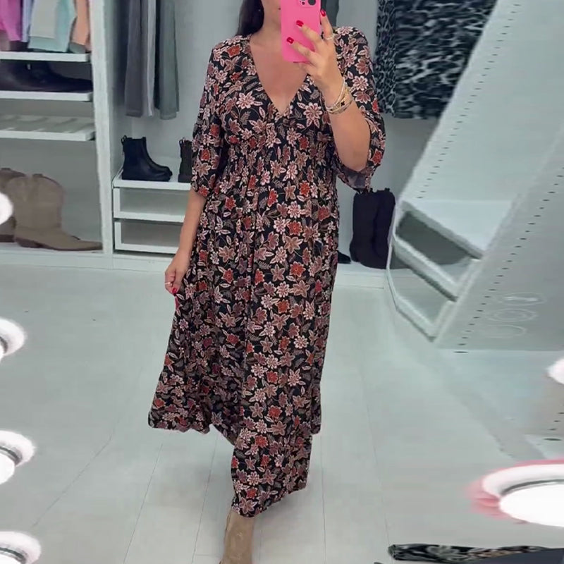 💜Time-limited Special 49%OFF⏰V-neck Printed Maxi Dress with 3/4 Sleeves