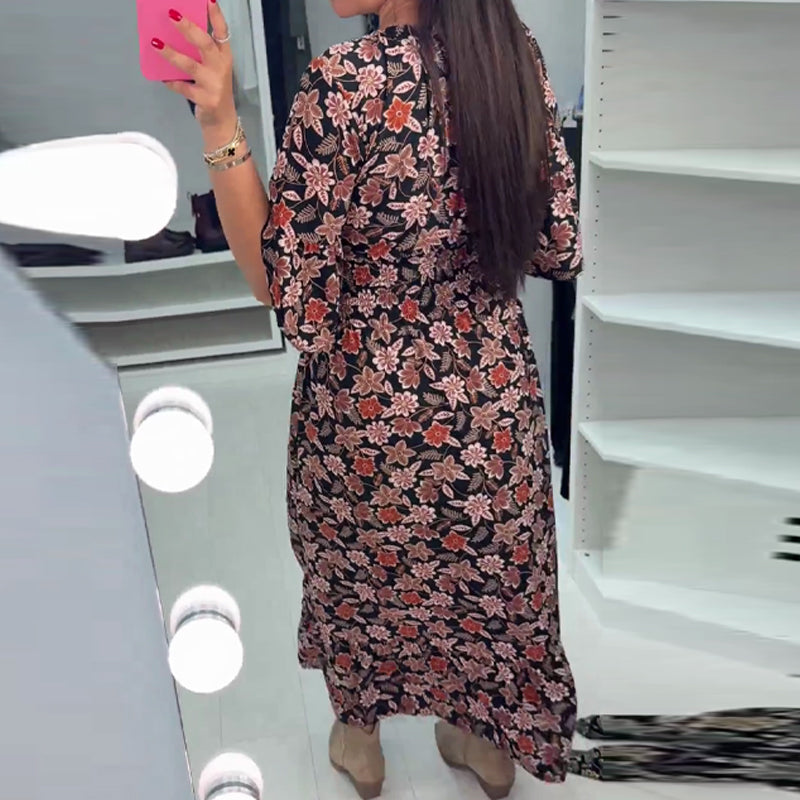 💜Time-limited Special 49%OFF⏰V-neck Printed Maxi Dress with 3/4 Sleeves