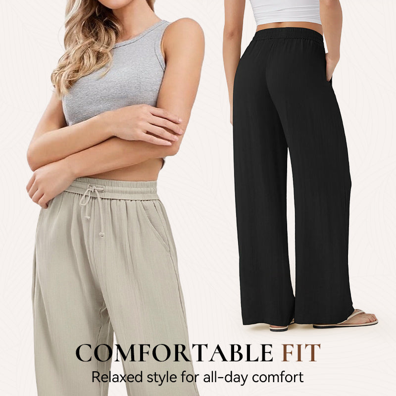 ⏰ Now only 50% off!👍✨ Lightweight Linen Pants Solid Color Drawstring Casual Pants -🥰Breathable & Skin-Friendly