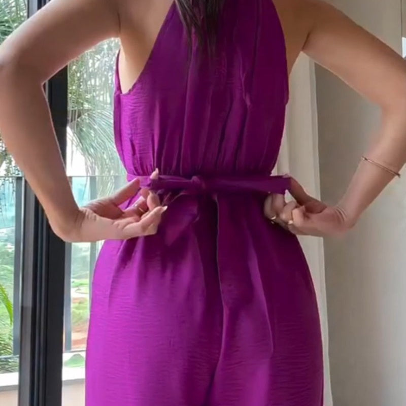 Women's Casual Ruched Halter Jumpsuits