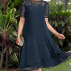 Women's Layered Mesh A-Line Midi Dress