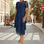 Women's Layered Mesh A-Line Midi Dress