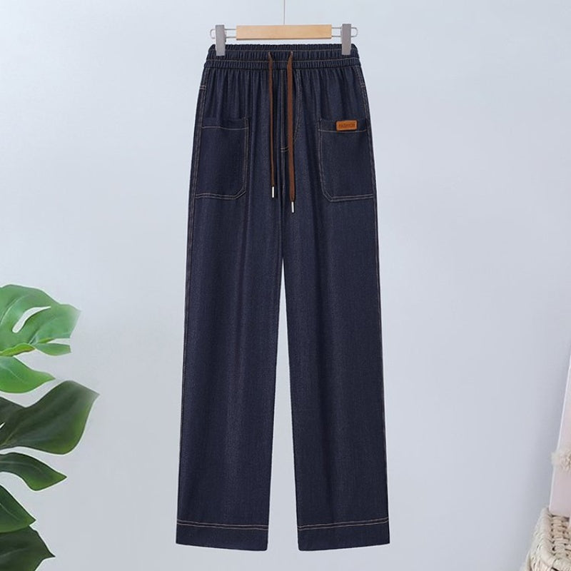 Drawstring High-Waisted Straight-Leg Pants