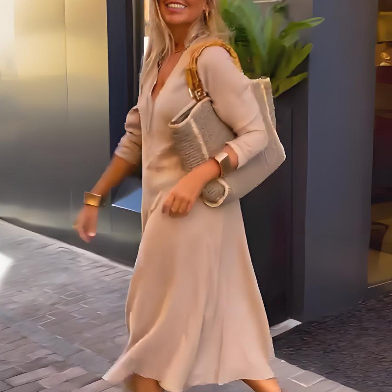 Women's V-Neck Solid Dress