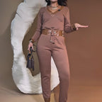 Comfortable Stylish Set - V-Neck Top & Drawstring Pants