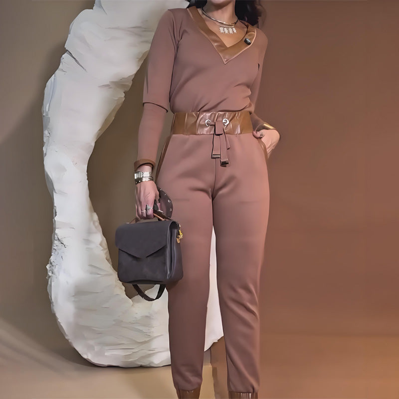 Comfortable Stylish Set - V-Neck Top & Drawstring Pants