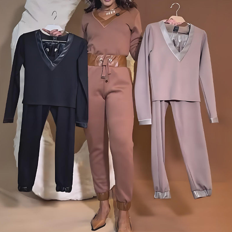 Comfortable Stylish Set - V-Neck Top & Drawstring Pants