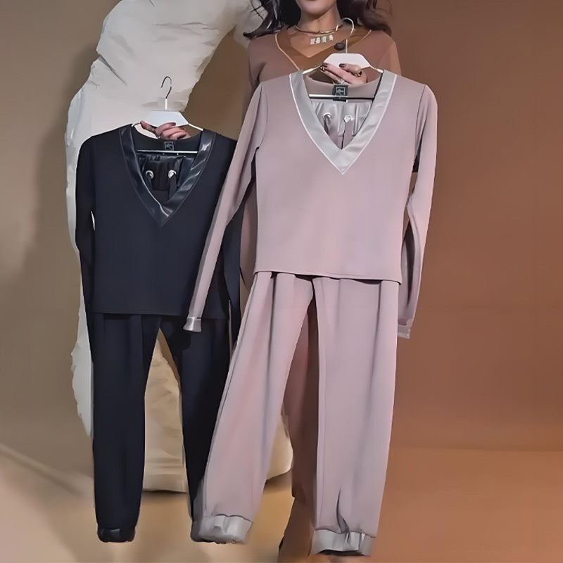 Comfortable Stylish Set - V-Neck Top & Drawstring Pants