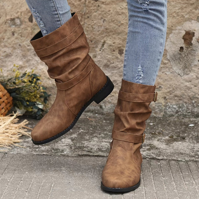 👢Low Heel Boots with Buckle for Women👢 - Walk in Comfort and Style.