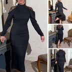 🔥Limited stock available 50% OFF🔥Women's Elegant Mock Neck Lace Back Midi Dress