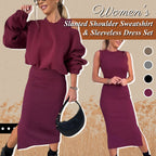 ❄️Early Winter Discount-50% OFF💃Women's Slanted Shoulder Sweatshirt & Sleeveless Dress Set