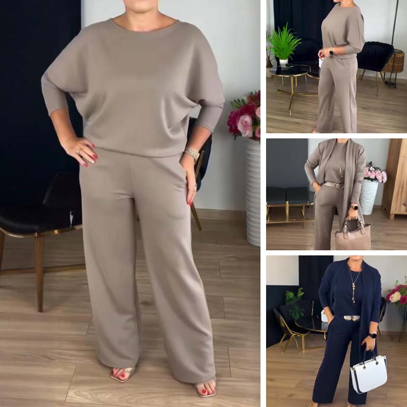 💞Hot Sale💞Elegant 3-piece Set Including Long Cardigan, Top and Pants