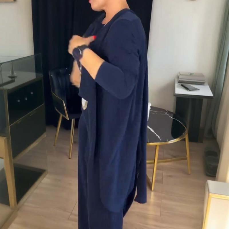 💞Hot Sale💞Elegant 3-piece Set Including Long Cardigan, Top and Pants