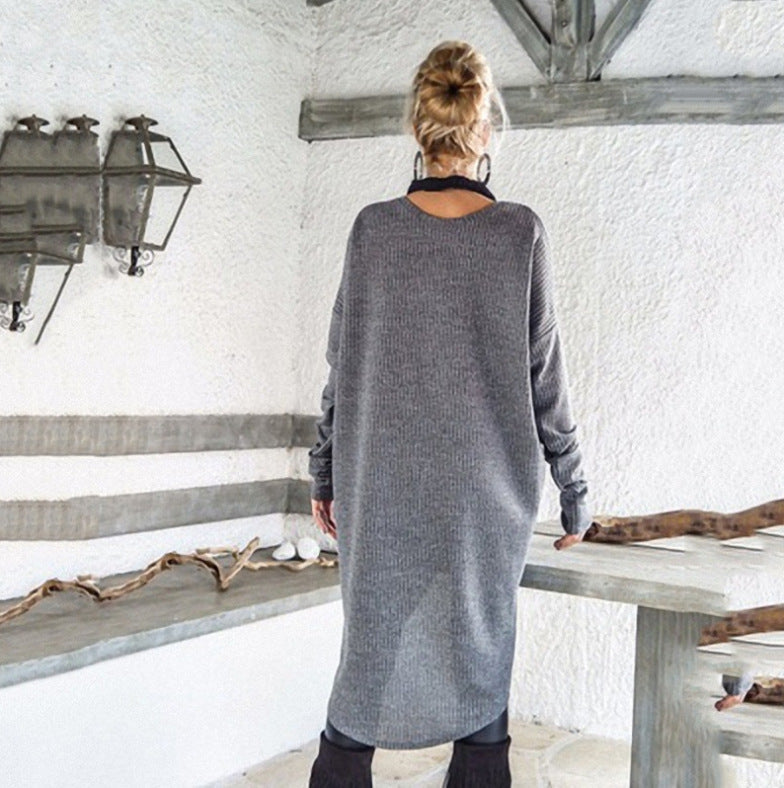 Irregular hem solid color sweater dress