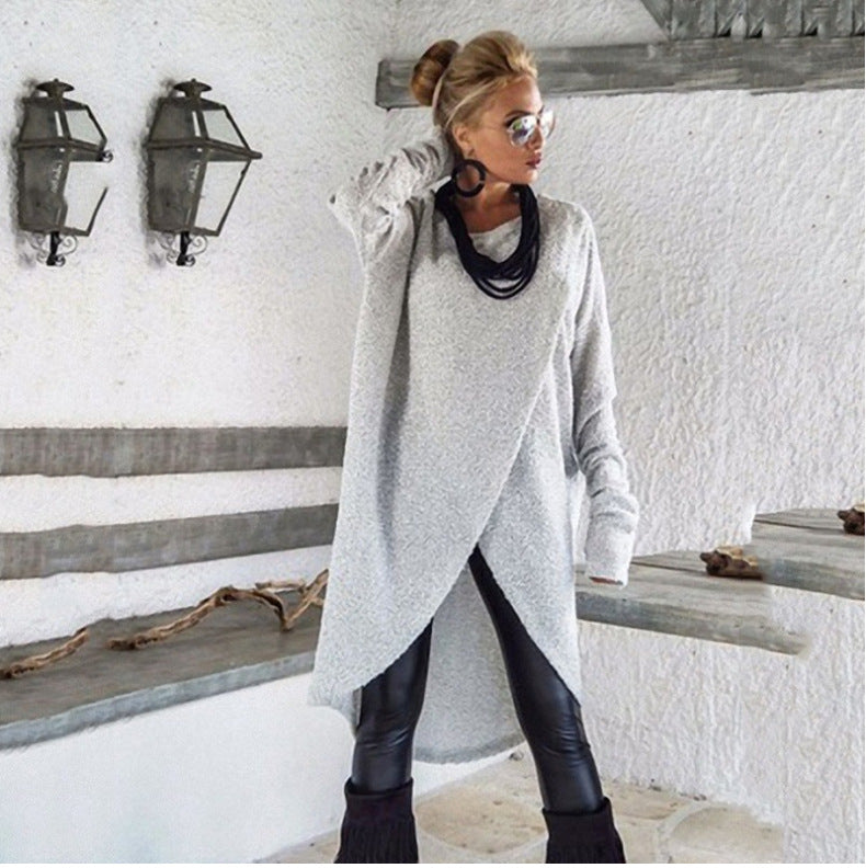 Irregular hem solid color sweater dress