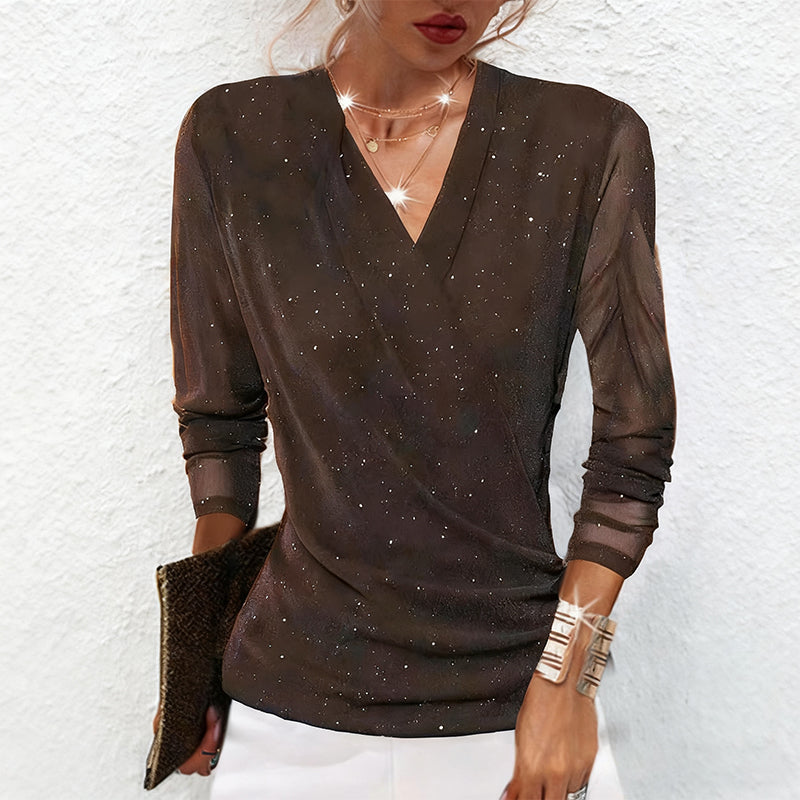 ⚡Black Friday Flash Deal! 🔥Hot Sale Offers-Women's Sparkle Crossover V-Neck Long Sleeve Top Direct 50% Off, This Deal is Epic!