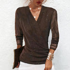 ⚡Black Friday Flash Deal! 🔥Hot Sale Offers-Women's Sparkle Crossover V-Neck Long Sleeve Top Direct 50% Off, This Deal is Epic!