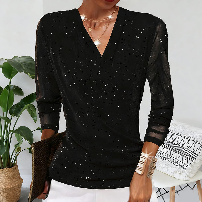 ⚡Black Friday Flash Deal! 🔥Hot Sale Offers-Women's Sparkle Crossover V-Neck Long Sleeve Top Direct 50% Off, This Deal is Epic!