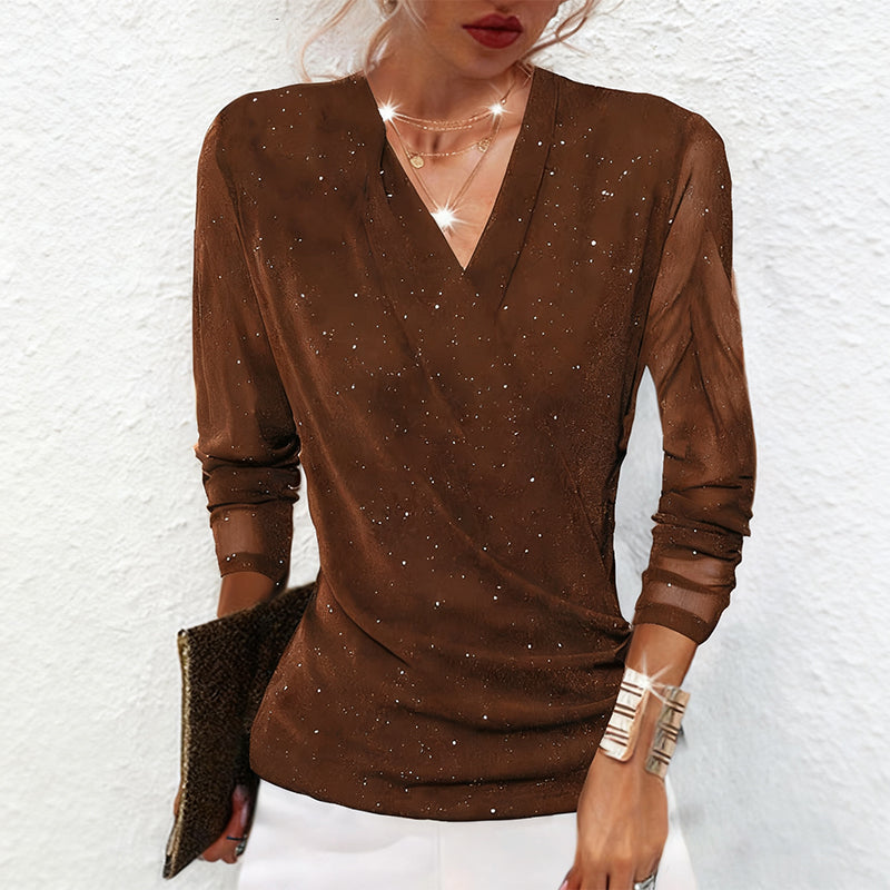 ⚡Black Friday Flash Deal! 🔥Hot Sale Offers-Women's Sparkle Crossover V-Neck Long Sleeve Top Direct 50% Off, This Deal is Epic!