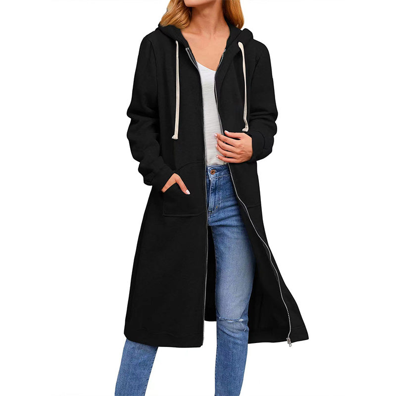 🔥Hot Sale 50% OFF⏳Women's Solid Hooded Zipper Long Sweatshirts