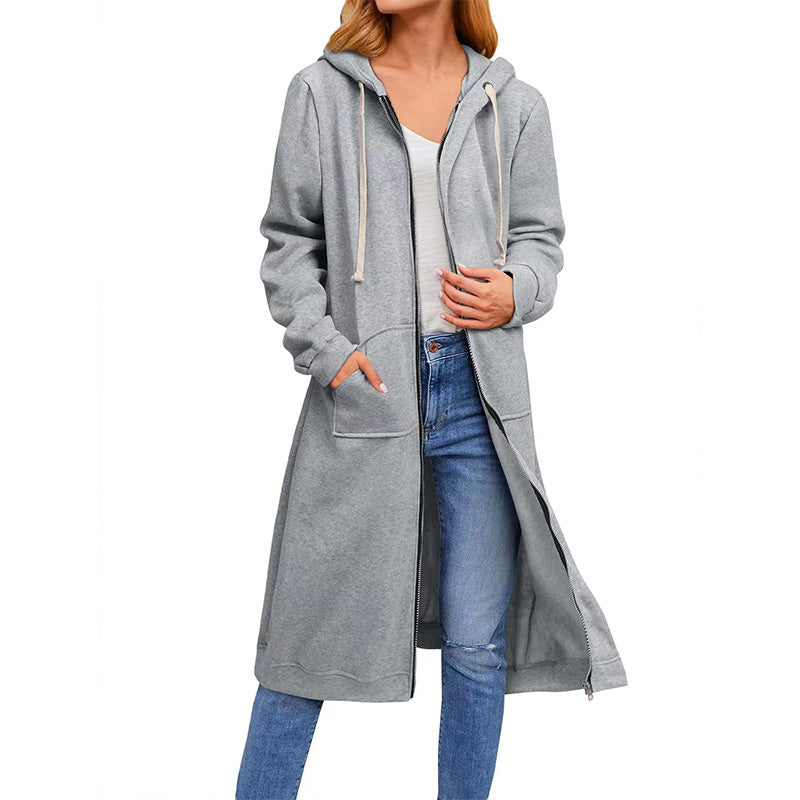 🔥Hot Sale 50% OFF⏳Women's Solid Hooded Zipper Long Sweatshirts