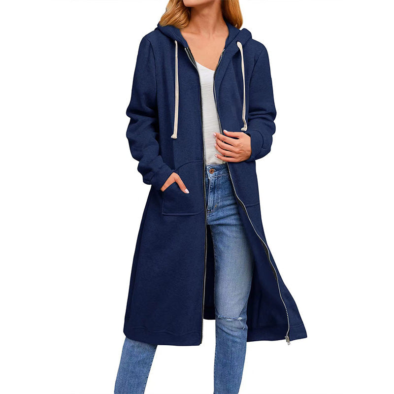 🔥Hot Sale 50% OFF⏳Women's Solid Hooded Zipper Long Sweatshirts