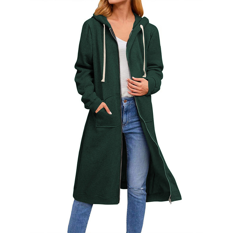 🔥Hot Sale 50% OFF⏳Women's Solid Hooded Zipper Long Sweatshirts