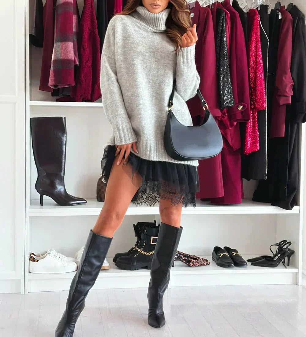 Women's Turtleneck Sweater Mini Dress Set