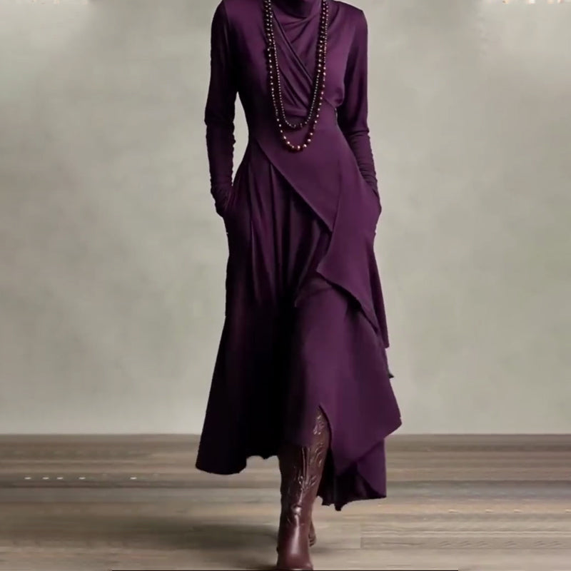 🎅🏻50% OFF🎉Women's Elegant High-Neck Asymmetrical Draped Maxi Dress