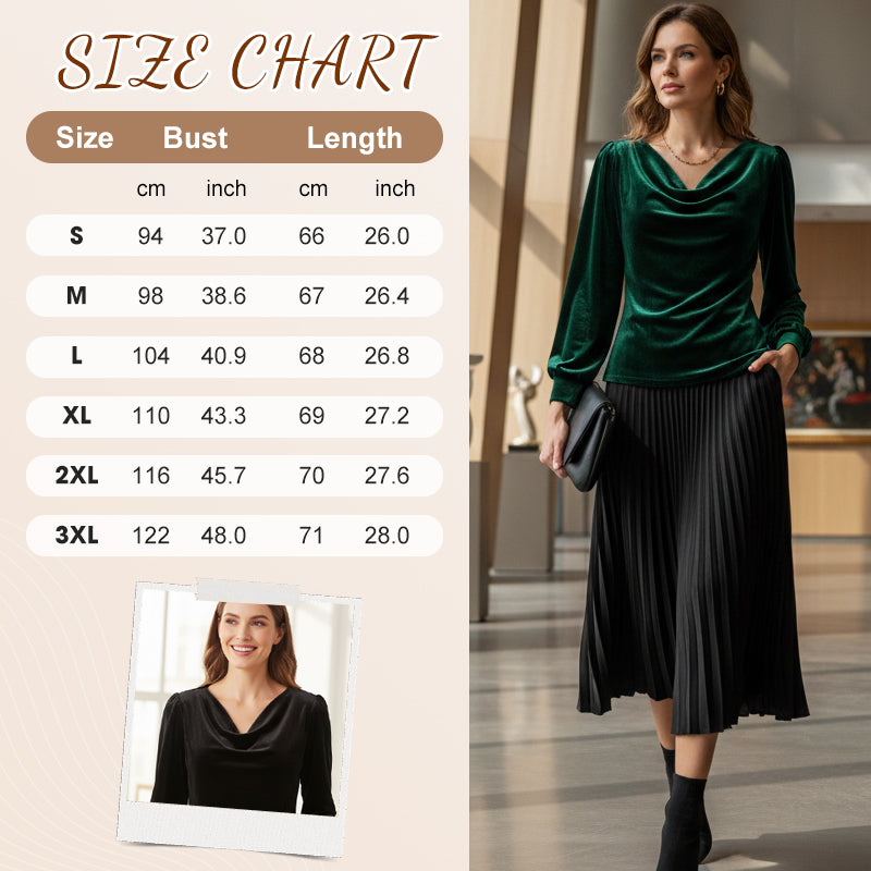 Women's Velvet Cowl Neck Long Sleeve Top