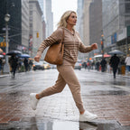 Casual Striped Top & Ankle-Length Pants Set