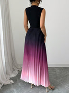 Ombre Pleated Sleeveless Mock Neck Maxi Dress❤️