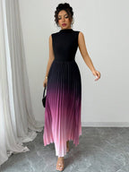 Ombre Pleated Sleeveless Mock Neck Maxi Dress❤️