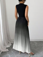 Ombre Pleated Sleeveless Mock Neck Maxi Dress❤️