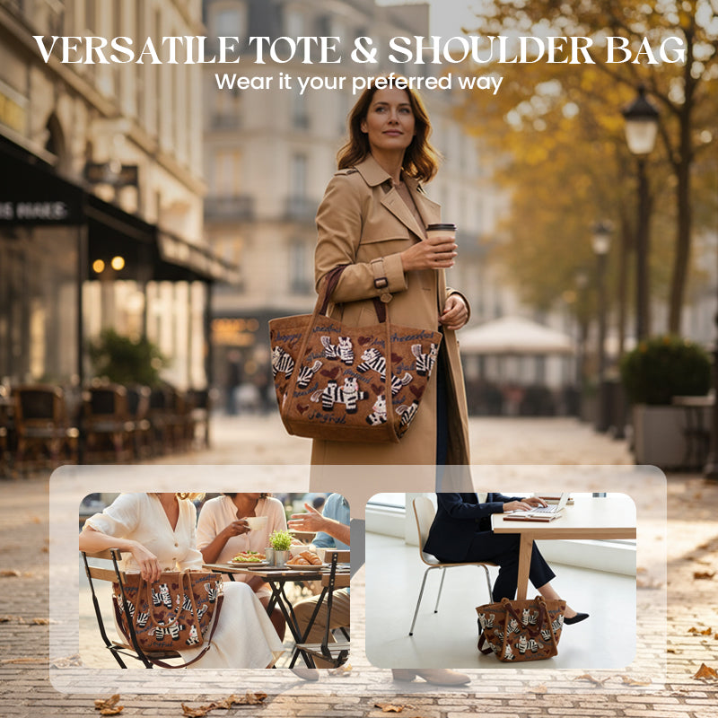 Embroidered Zebra Canvas Tote Bag