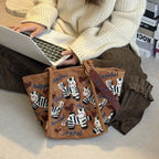 Embroidered Zebra Canvas Tote Bag