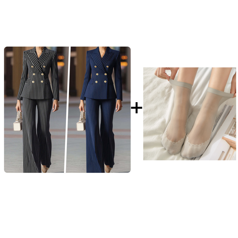 ⏰ Now only 50% off!⏰Women's Pinstripe Double-Breasted Suit Set