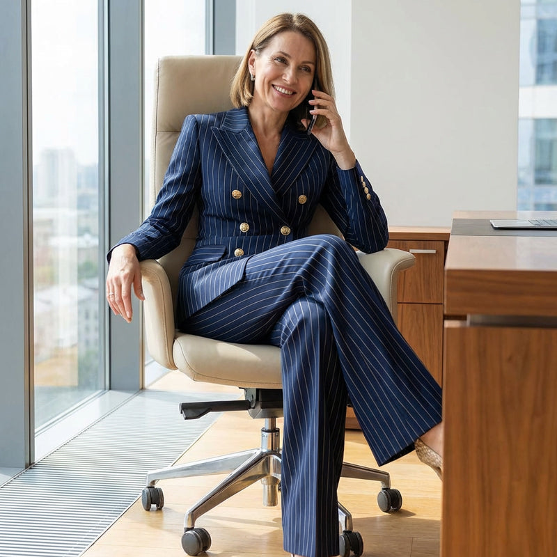 ⏰ Now only 50% off!⏰Women's Pinstripe Double-Breasted Suit Set