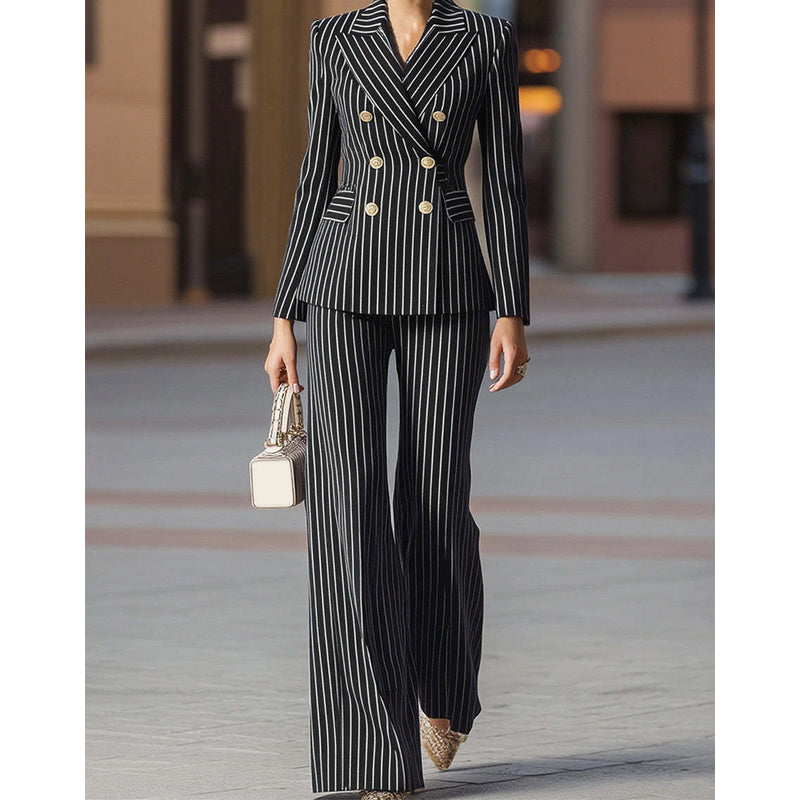 ⏰ Now only 50% off!⏰Women's Pinstripe Double-Breasted Suit Set