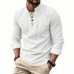 👔 50% OFF NOW! 💎 Men's Casual Solid Color Shirt – Lace-Up Neck, Modern Stand Collar & Breathable Cotton ✨