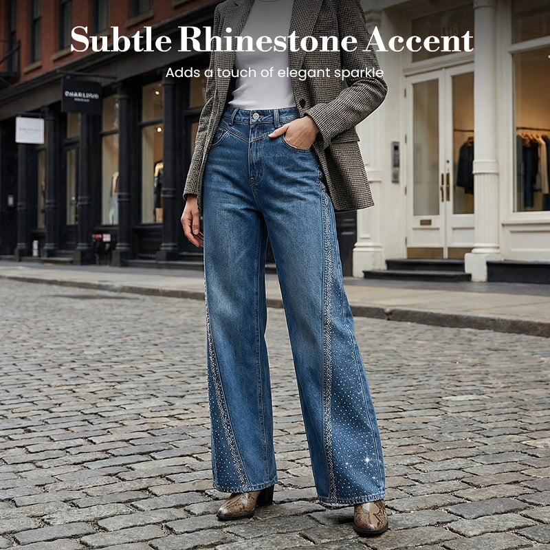 ⏰ Now only 50% off!💥Women's Rhinestone-Embellished Wide-Leg Jeans