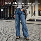 ⏰ Now only 50% off!💥Women's Rhinestone-Embellished Wide-Leg Jeans