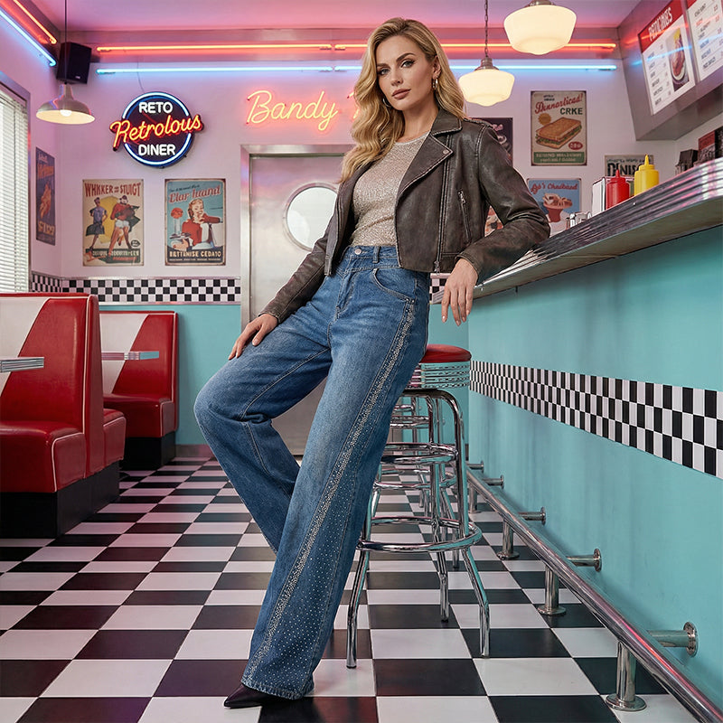 🎁2026 New Arrivals 49% OFF💥Women's Rhinestone-Embellished Wide-Leg Jeans