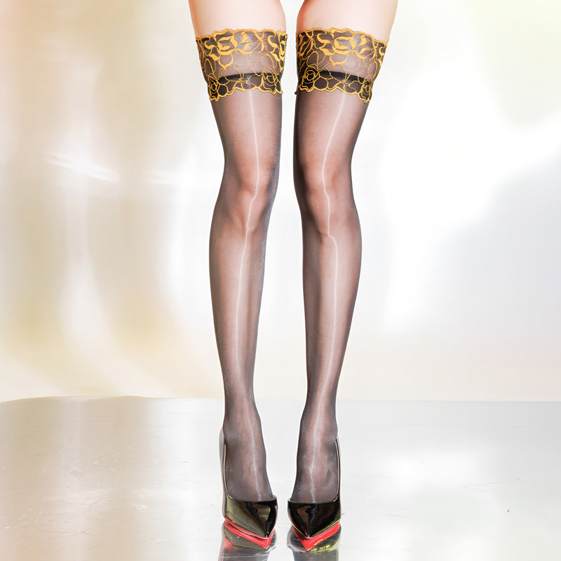 ⏰ Now only 49% off!🔥Sexy Thigh-High Glossy Stockings With Lace Trim
