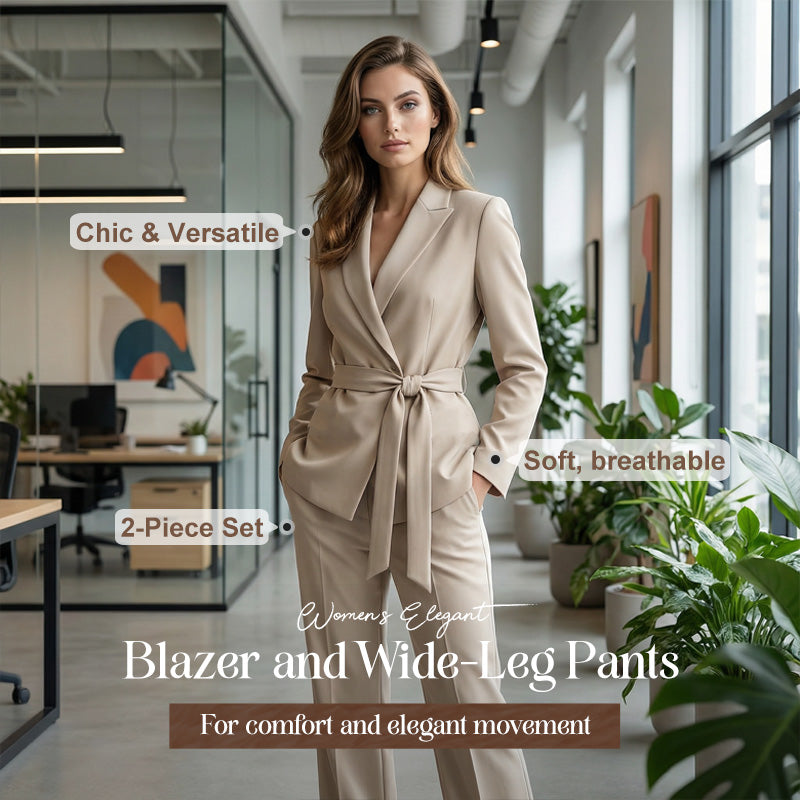 ⏰ Now only 50% off!⏰Women's Elegant Tie-Waist Blazer & Wide-Leg Pants Suit Set – Flattering Silhouette, Breathable Fabric & Effortless Versatility ✨👗